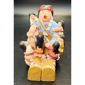 NATIVE American Style Storyteller Mother W/6 Children, Papoose in Cradle -Resin